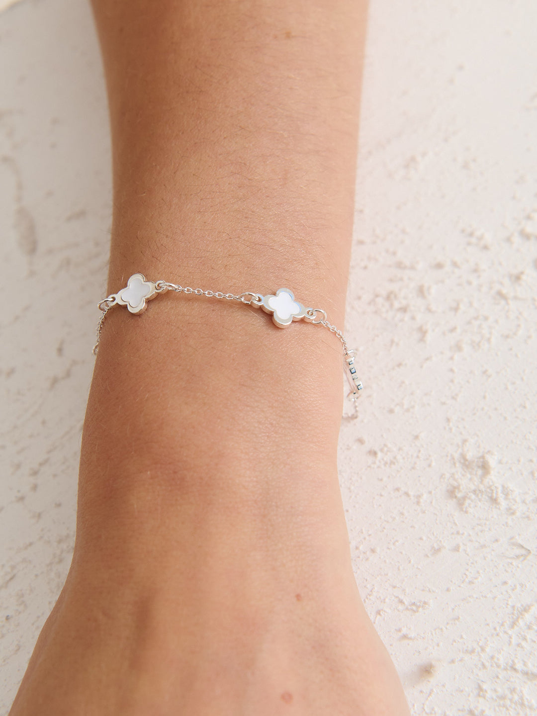Clover Sterling Silver Plated Bracelet in White