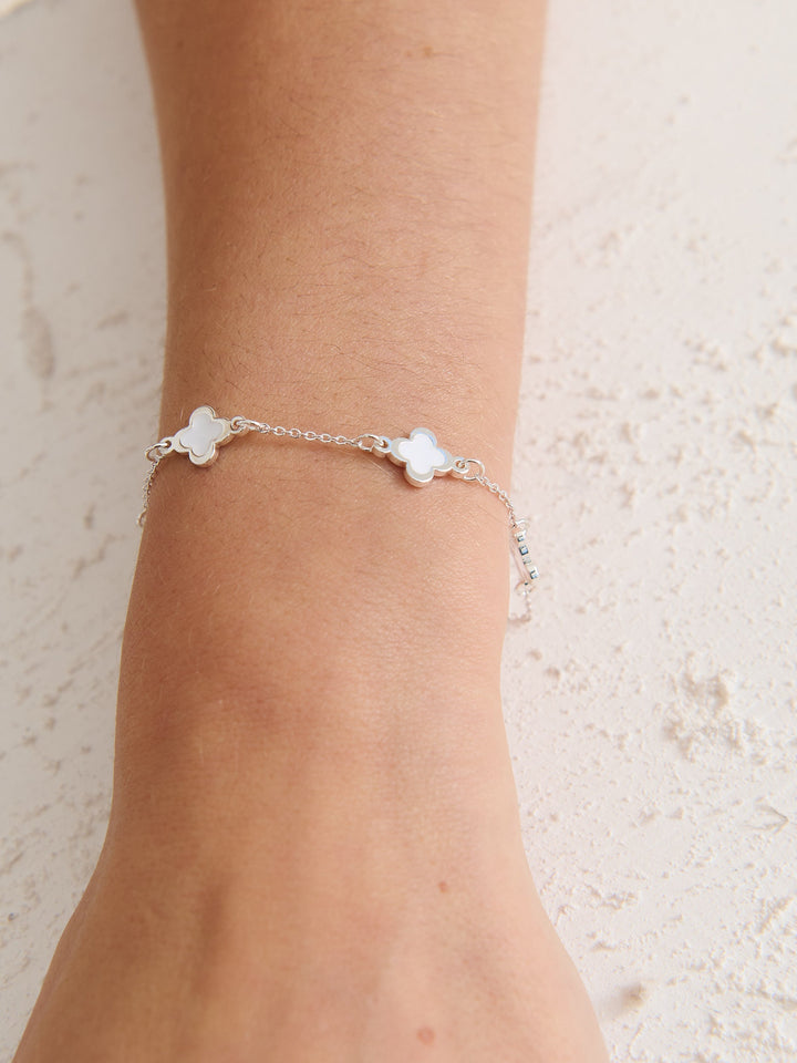 Clover Sterling Silver Plated Bracelet in White