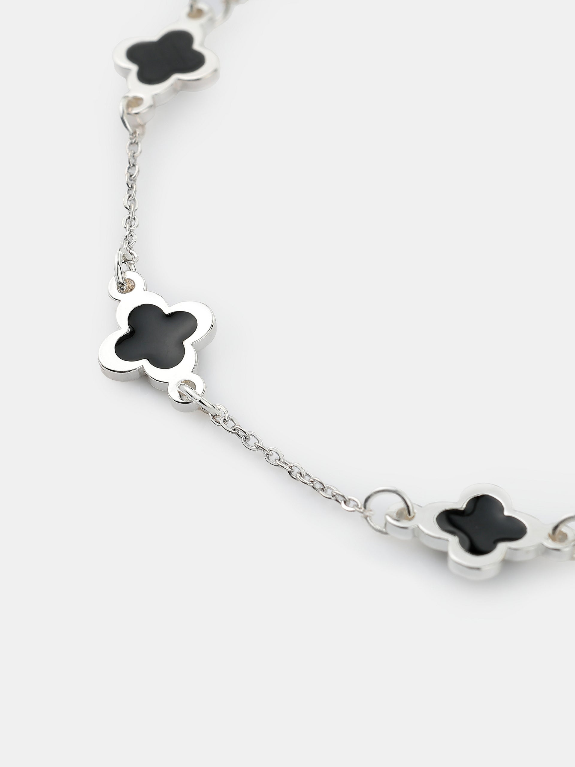 Mini Clover Silver Bracelet - Black