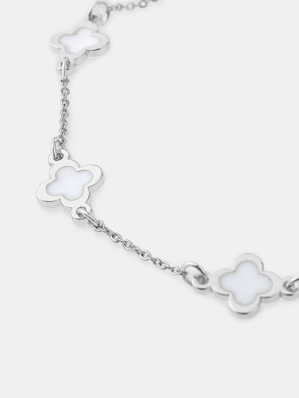 Mini Clover Silver Bracelet - White