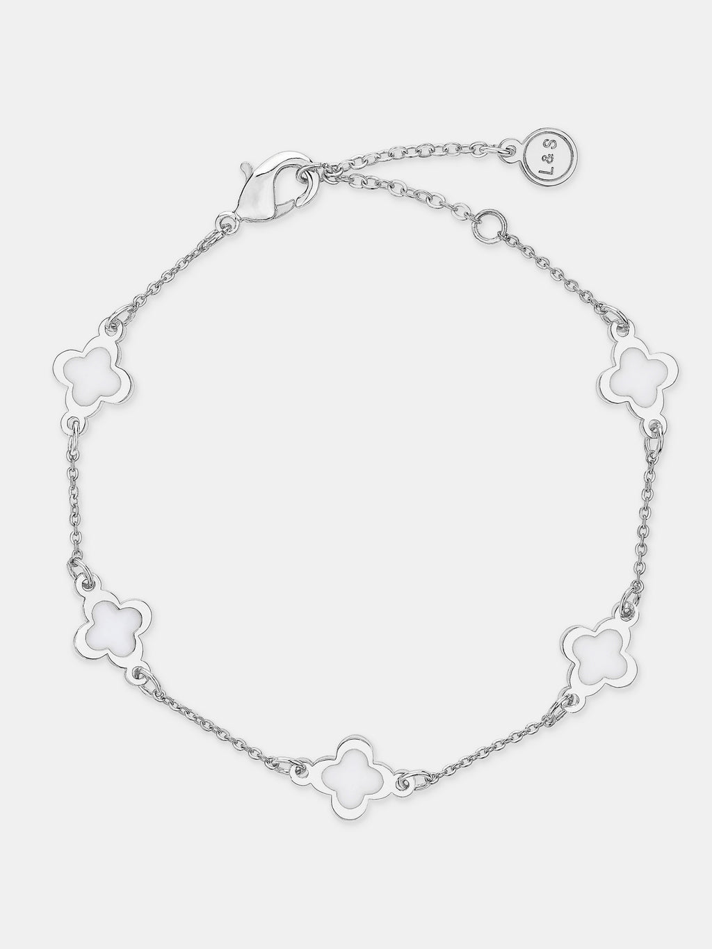 Mini Clover Silver Bracelet - White