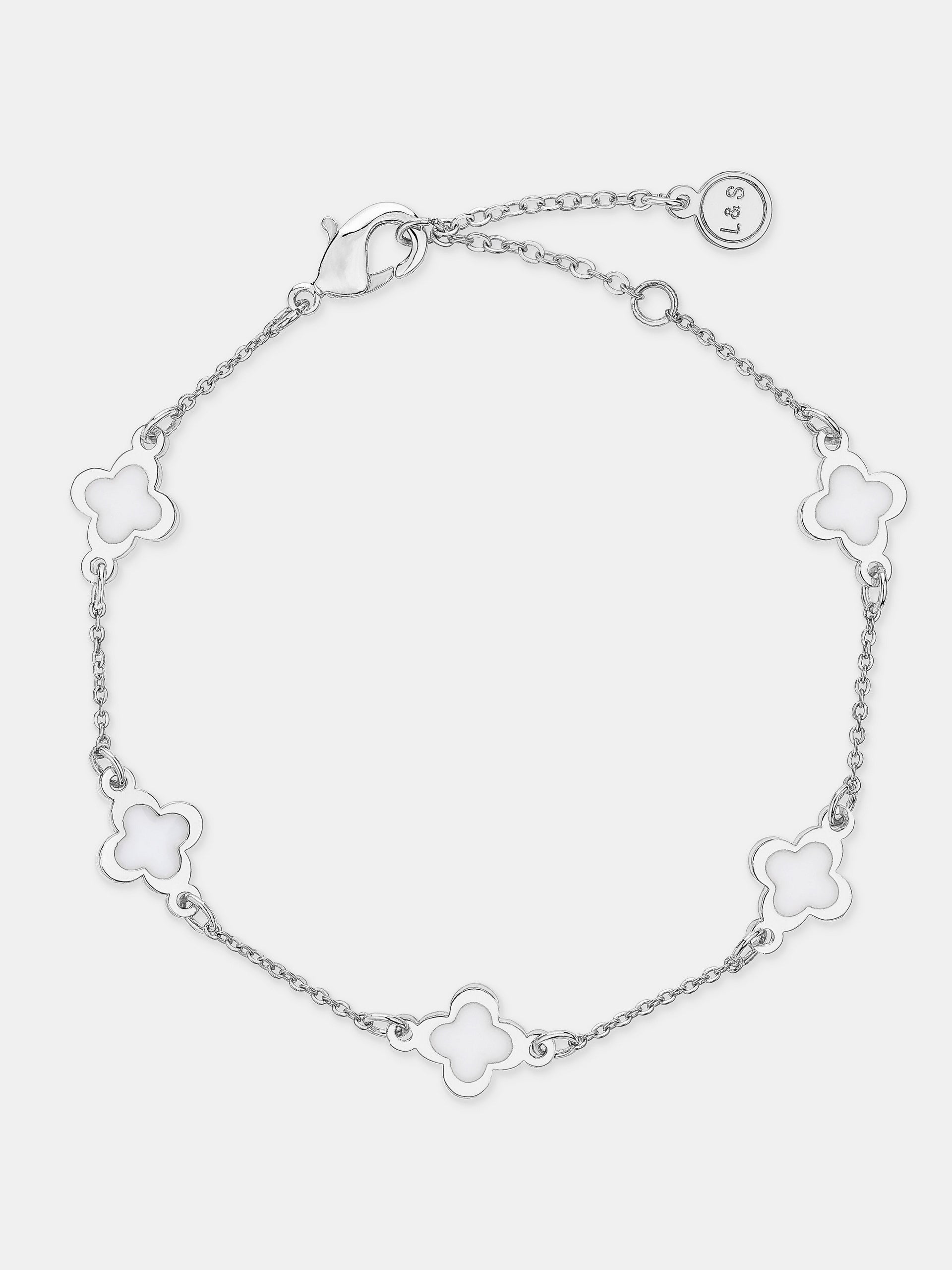 Mini Clover Silver Bracelet - White