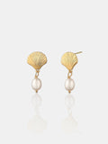 Brie Clamshell Pearl 18K Gold Plated Earrings