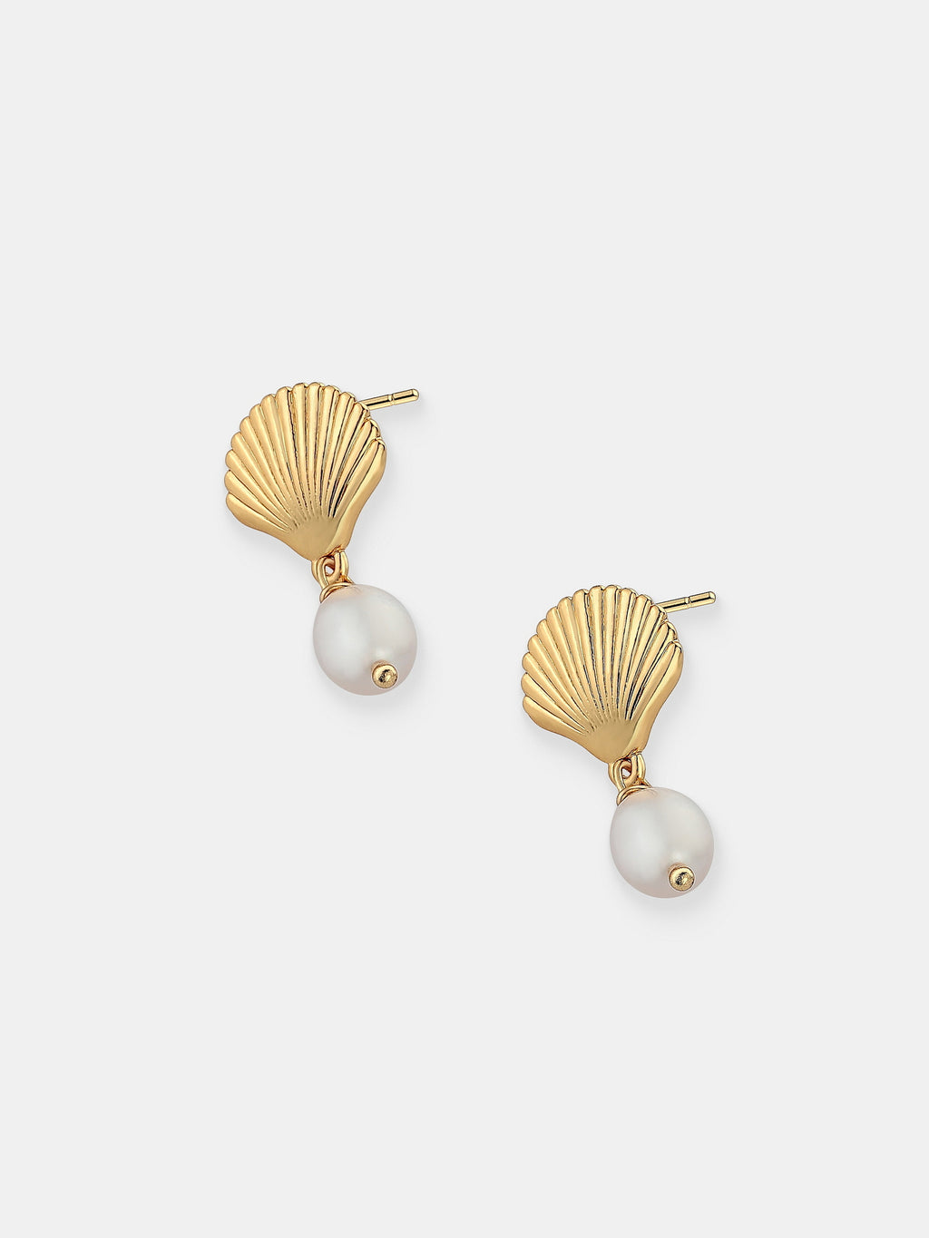 Brie Clamshell Pearl 18K Gold Plated Earrings