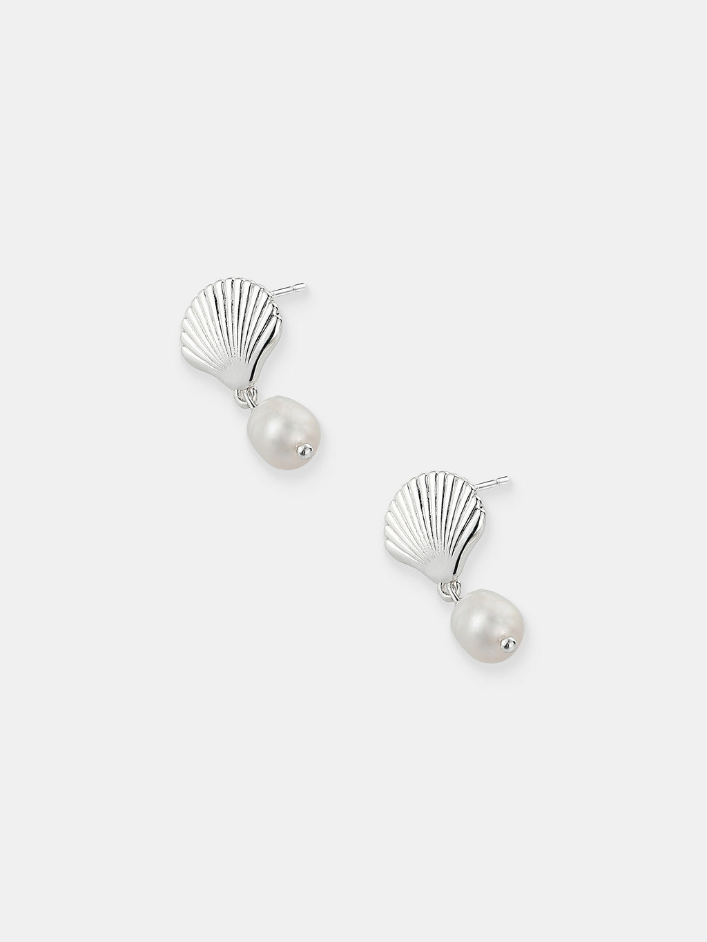 Brie Clamshell Pearl Silver Plated Earrings