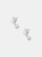 Brie Clamshell Pearl Silver Plated Earrings