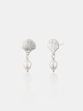 Brie Clamshell Pearl Silver Plated Earrings