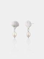 Brie Clamshell Pearl Silver Plated Earrings