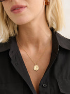 Ocean Coin Charm Necklace - Matte 18K Gold Plated