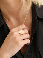 Ocean Coin Charm Necklace - Matte 18K Gold Plated