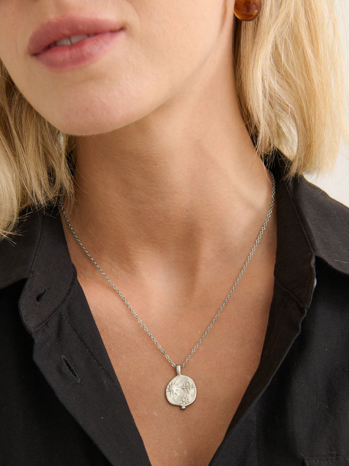 Ocean Coin Charm Matte Sterling Silver Plated Necklace