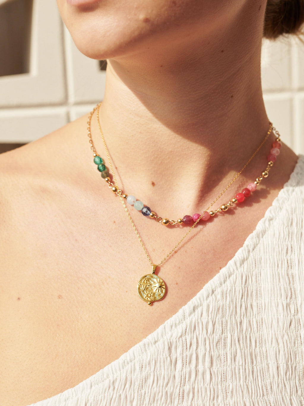Ocean Coin Charm Necklace - 18K Gold Plated