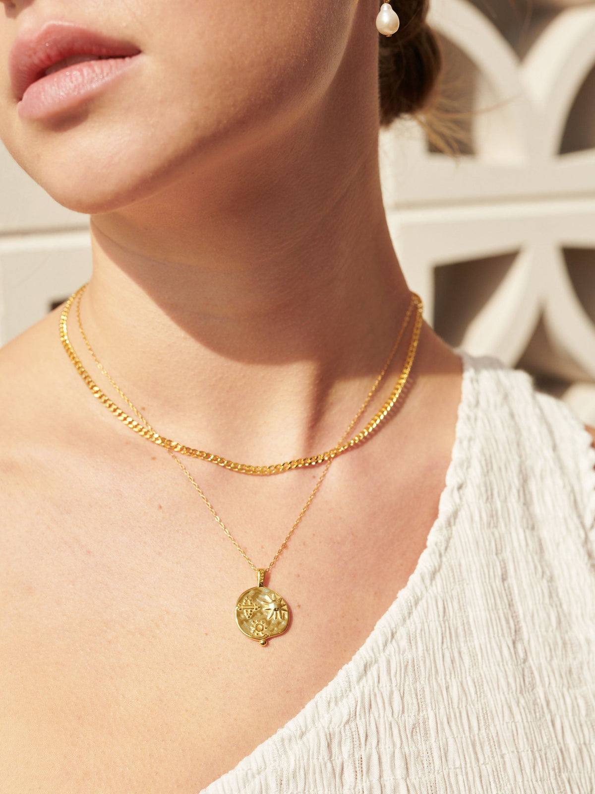 Ocean Coin Charm Necklace - 18K Gold Plated