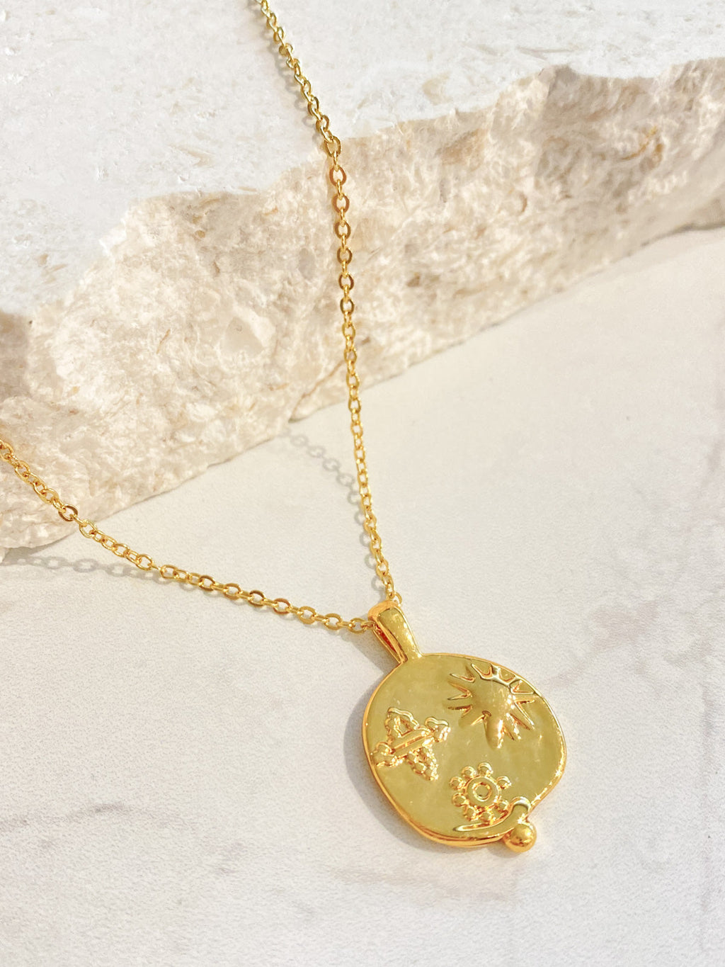 Ocean Coin Charm Necklace - 18K Gold Plated