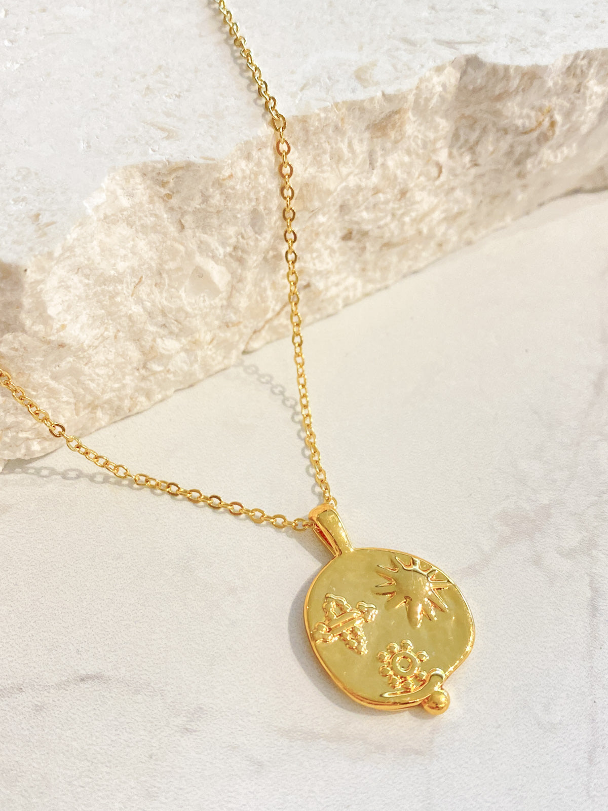 Ocean Coin Charm Necklace - 18K Gold Plated