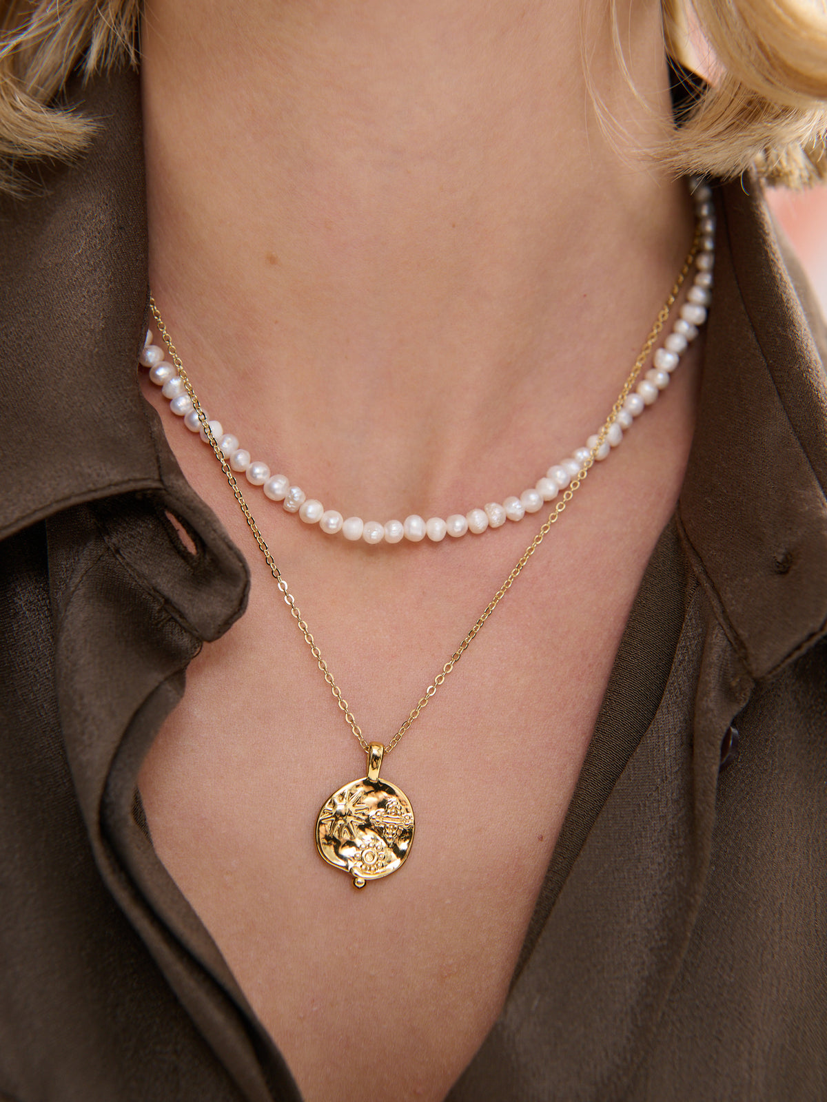 Ocean Coin Charm Necklace - 18K Gold Plated