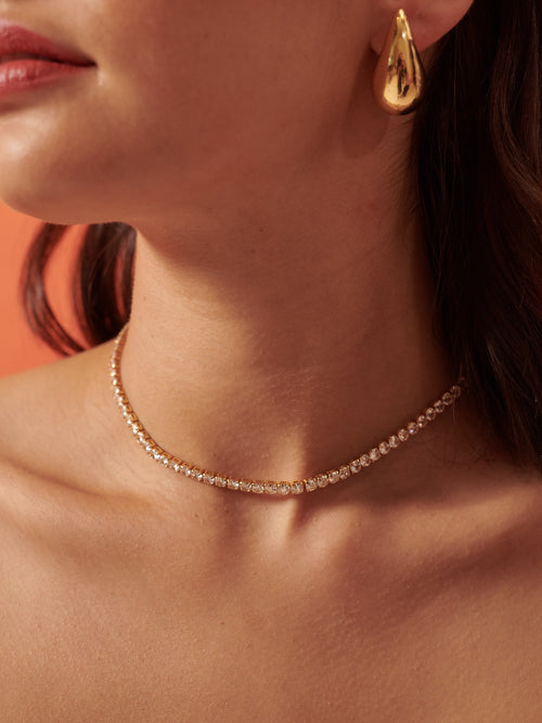 Tennis Diamanté Necklace - 18K Gold Plated