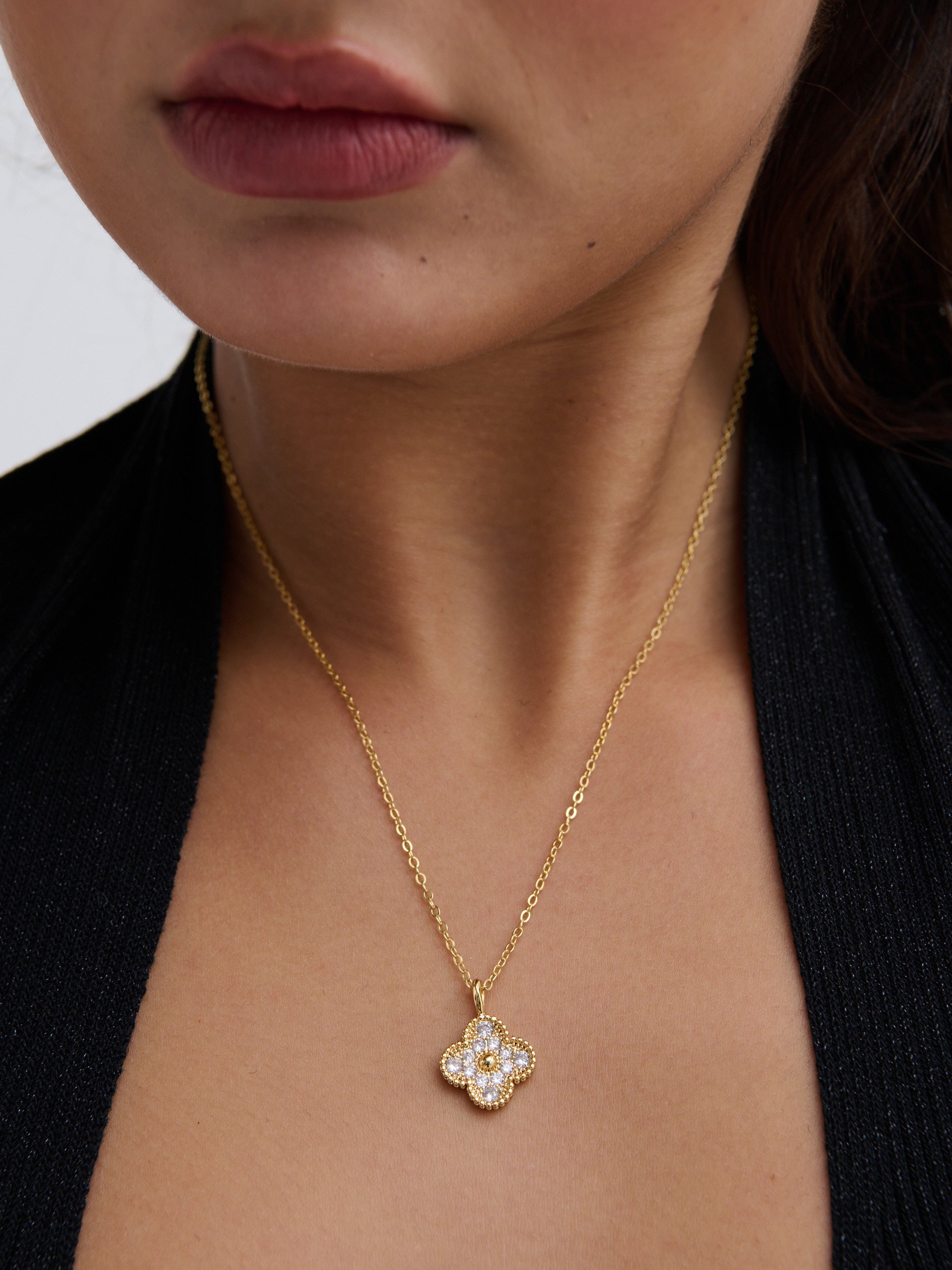 Embellished Clover Necklace - 18K Gold Plated