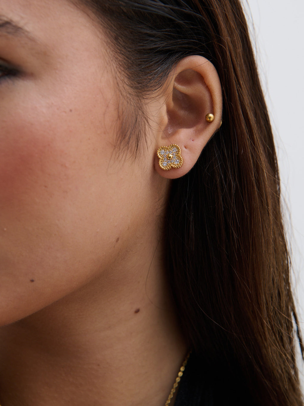 Embellished Clover Earrings - 18K Gold Plated