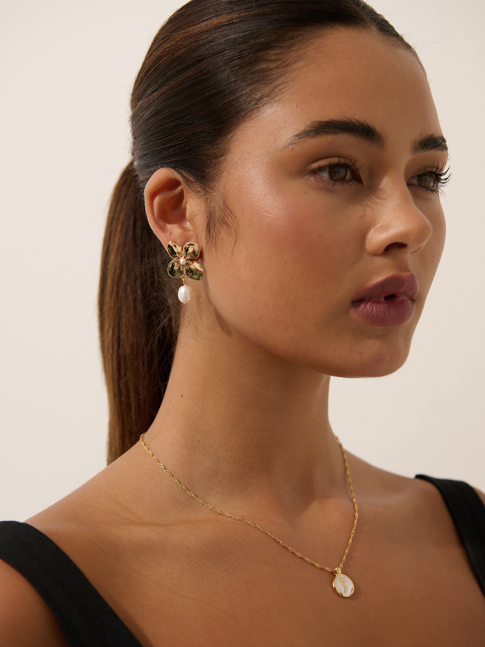 Floral Pearl 18K Gold Plated Earrings