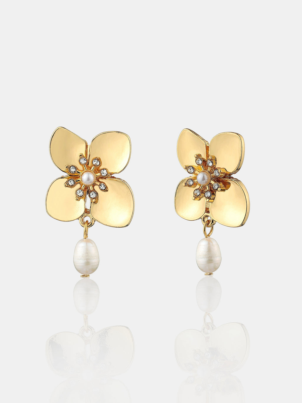 Floral Pearl 18K Gold Plated Earrings
