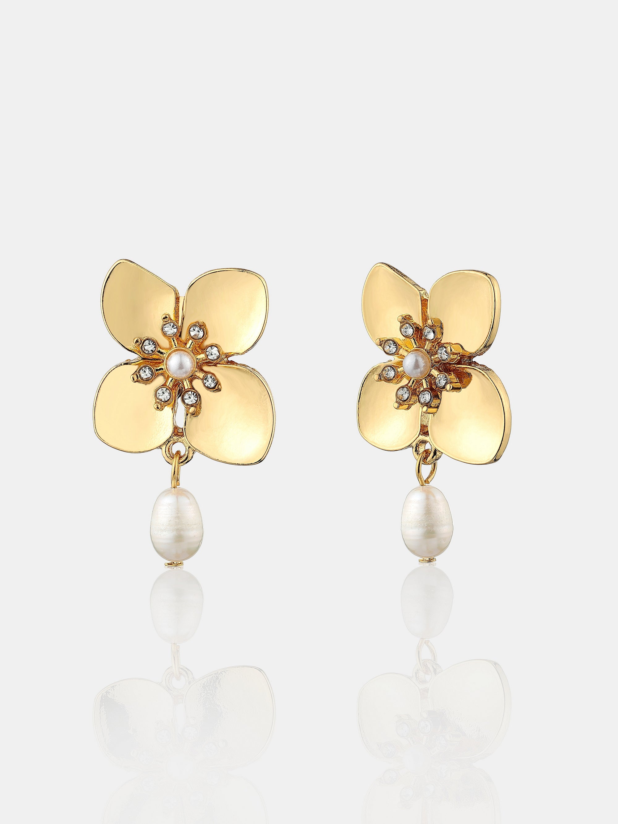 Floral Pearl 18K Gold Plated Earrings