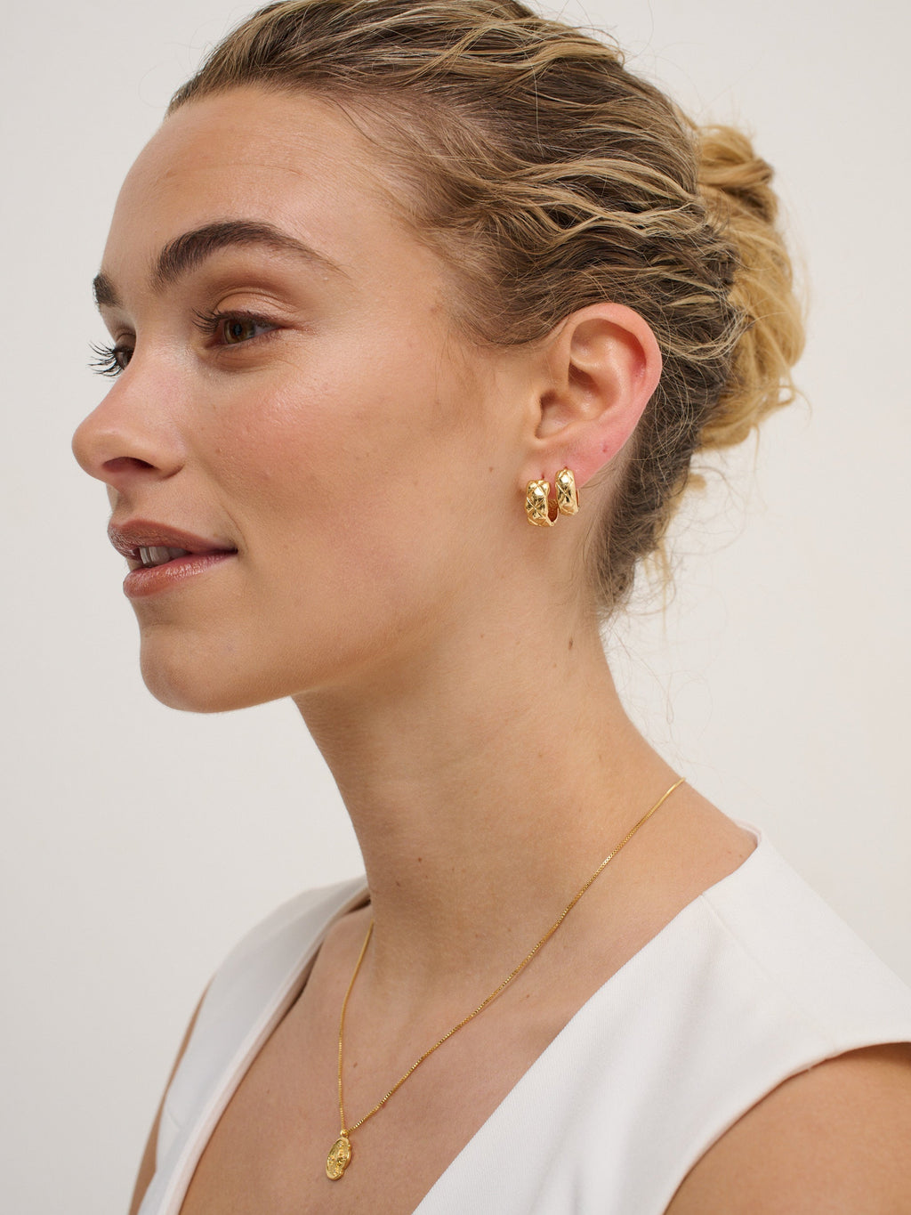 Crush Quilted 18K Gold Plated Earrings in Small