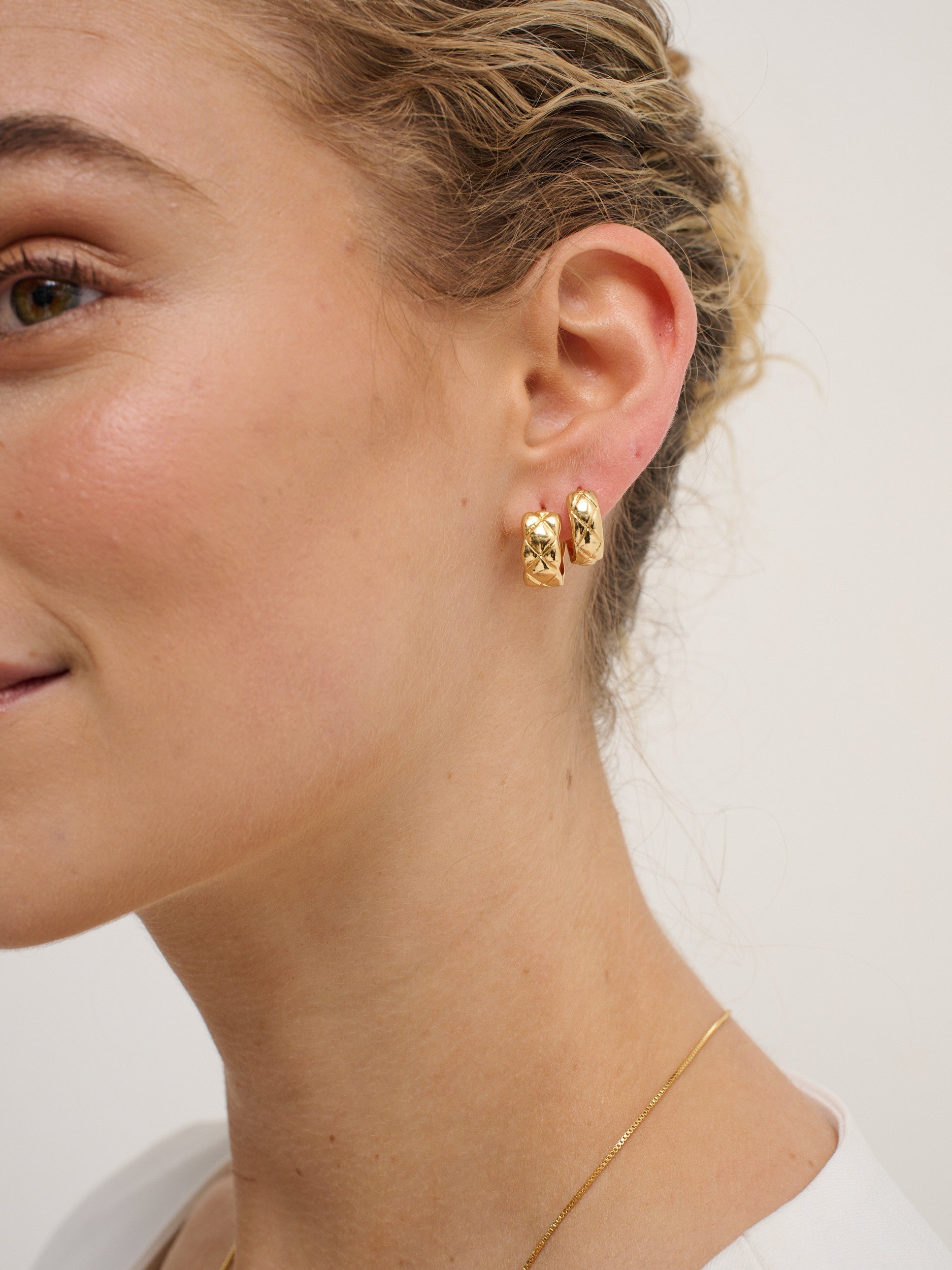 Crush Quilted 18K Gold Plated Earrings in Medium