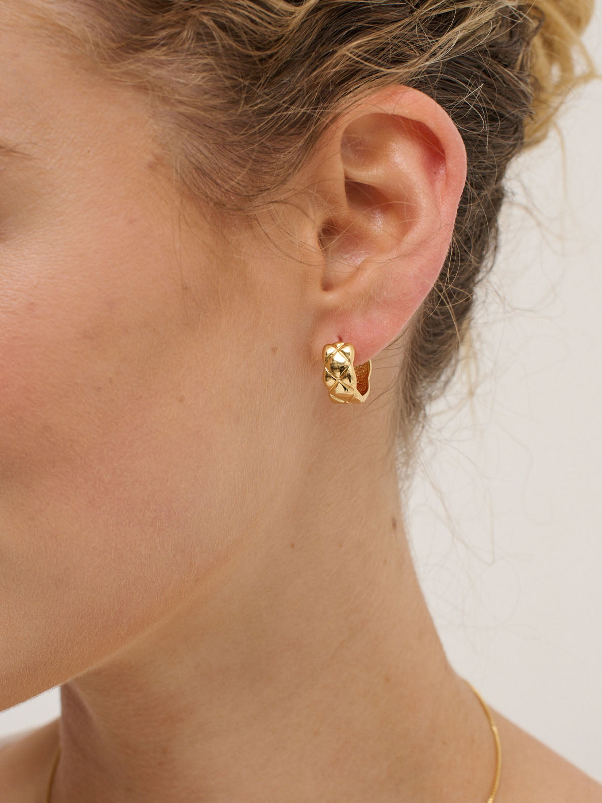 Crush Quilted 18K Gold Plated Earrings in Medium