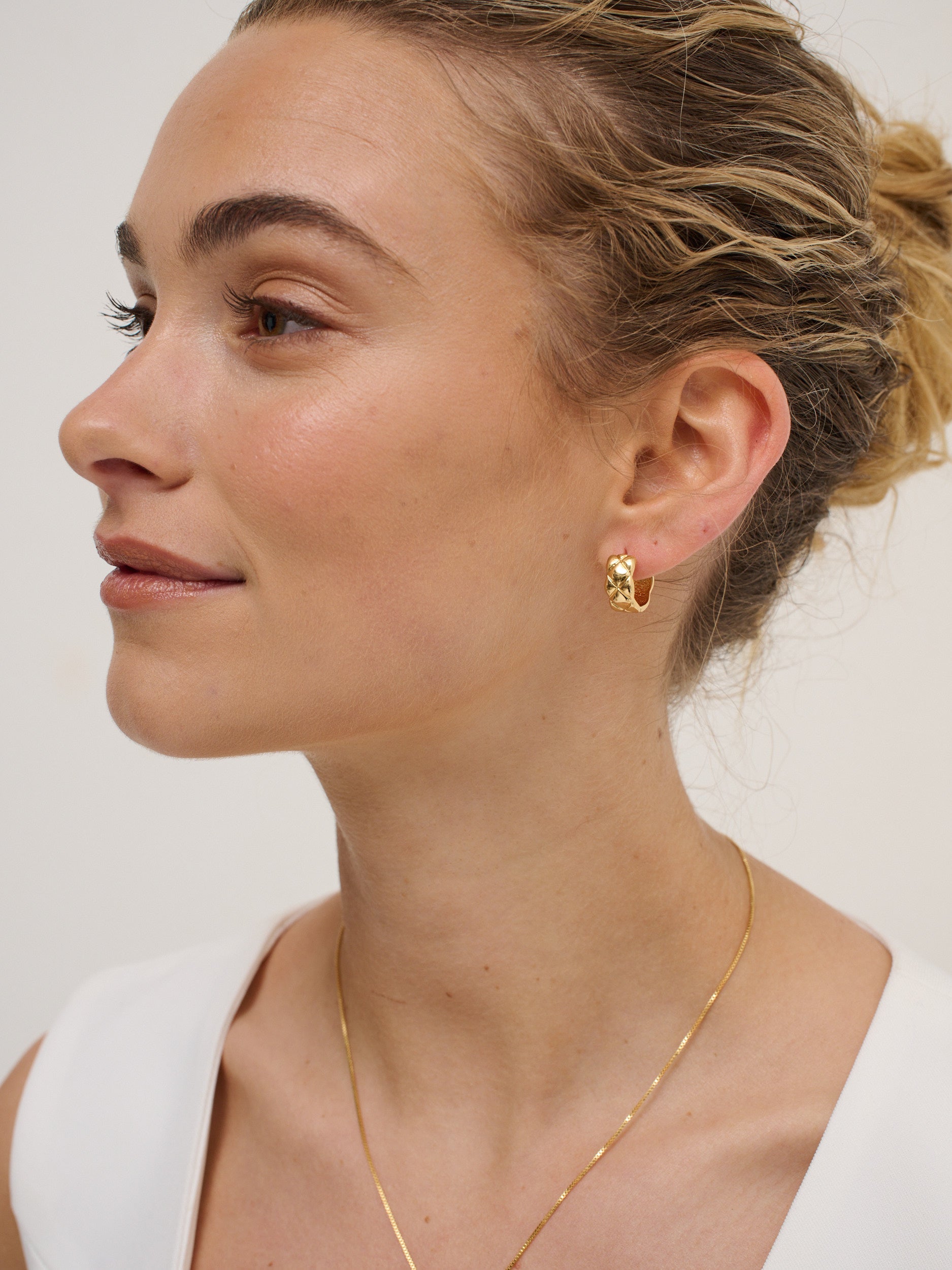Crush Quilted 18K Gold Plated Earrings in Medium