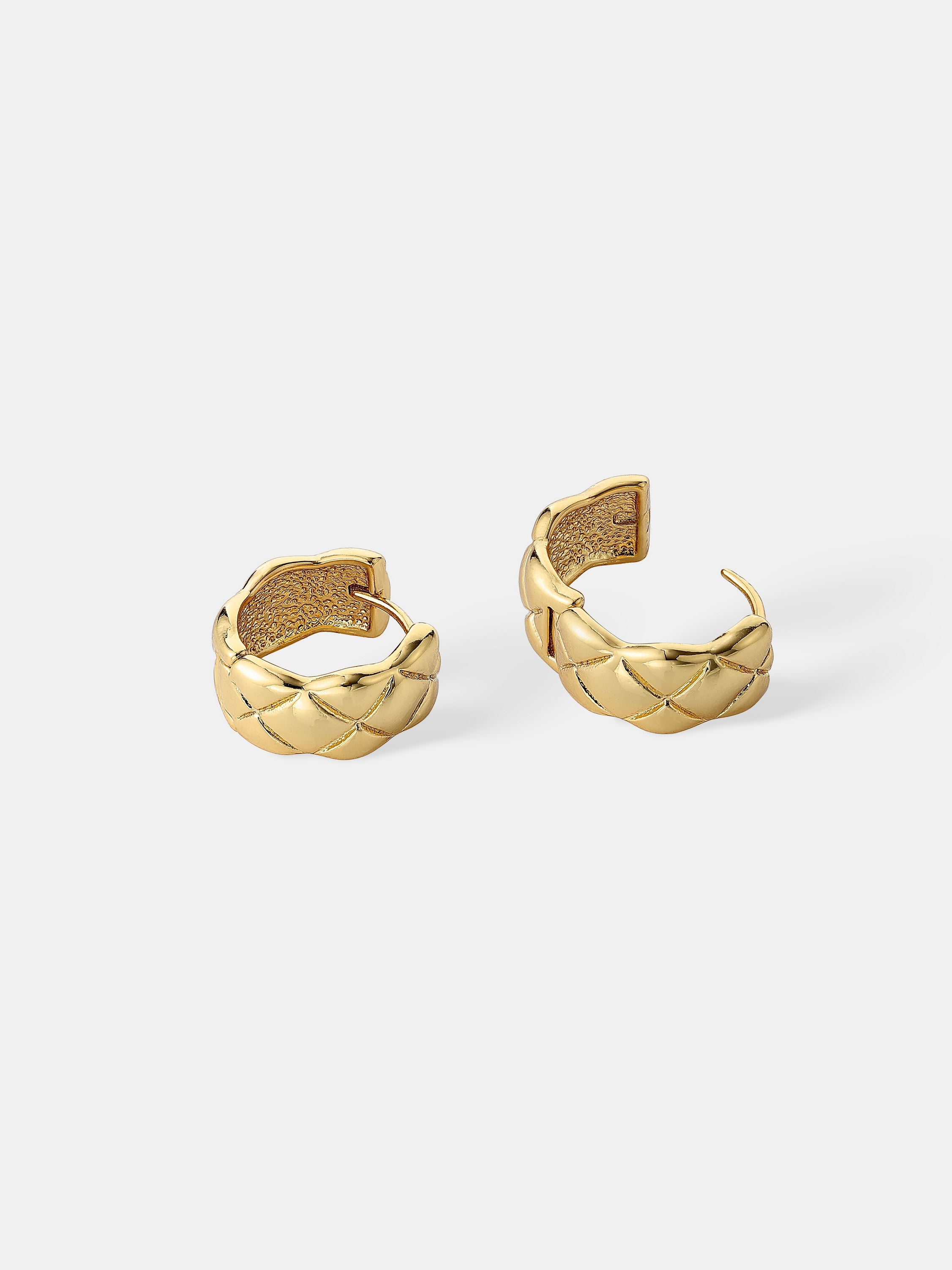 Crush Quilted 18K Gold Plated Earrings in Medium