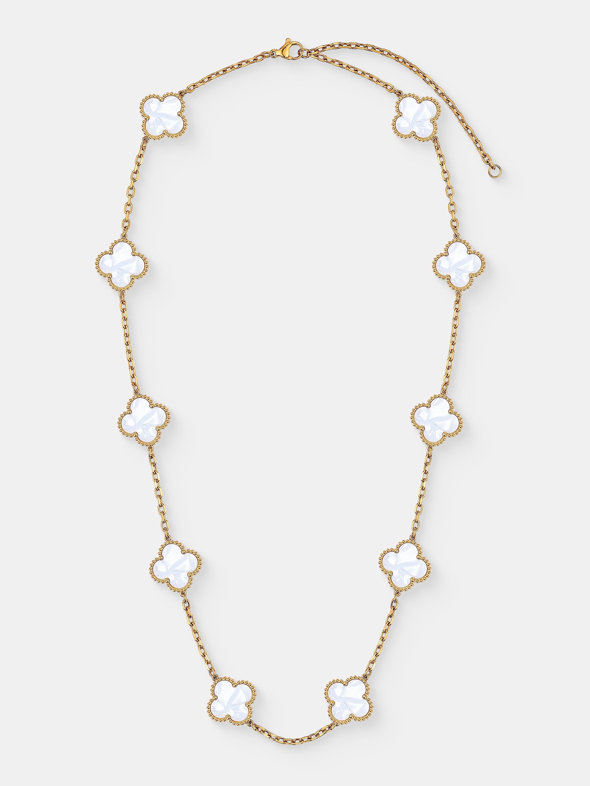 Charlotte Gold Clover Necklace - White