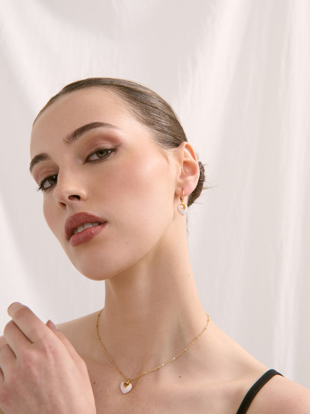 Jules Heart White 18K Gold Plated Earrings