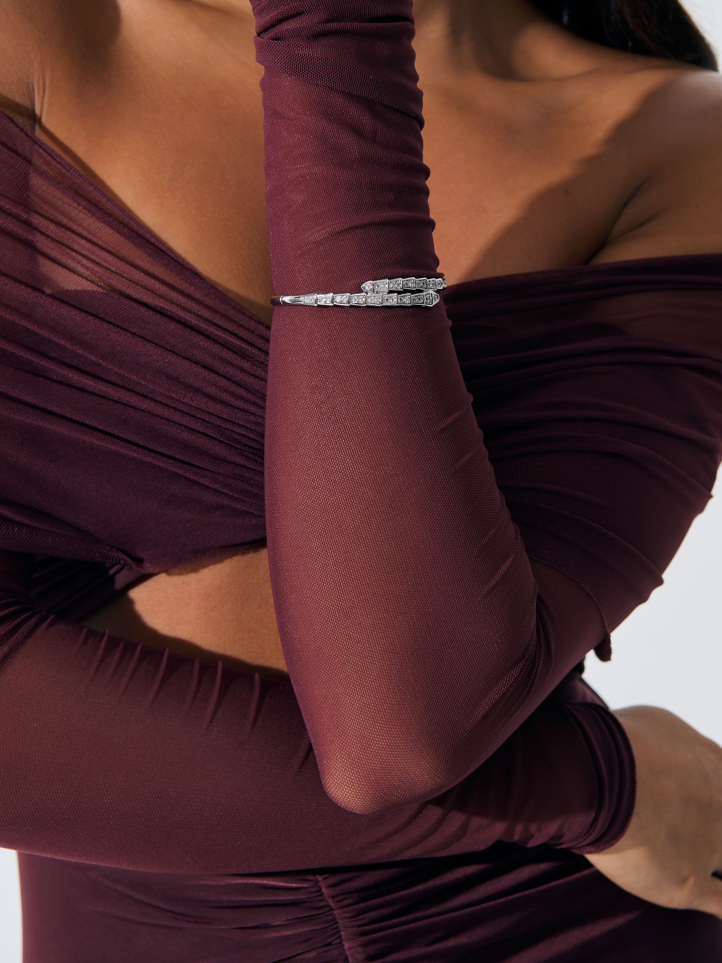 Seren Diamanté Bangle - Sterling Silver Plated