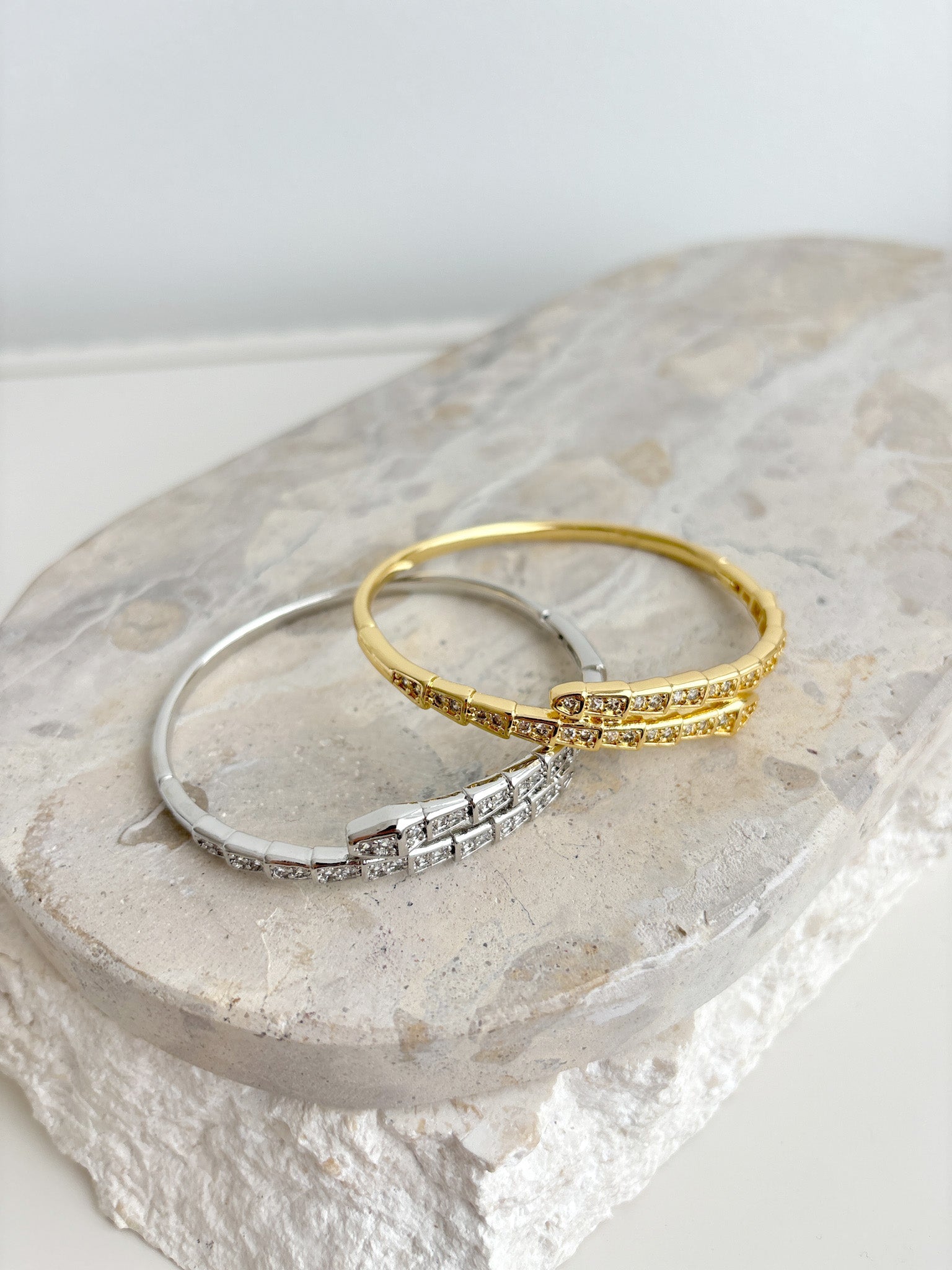 Seren Diamanté Bangle - Sterling Silver Plated