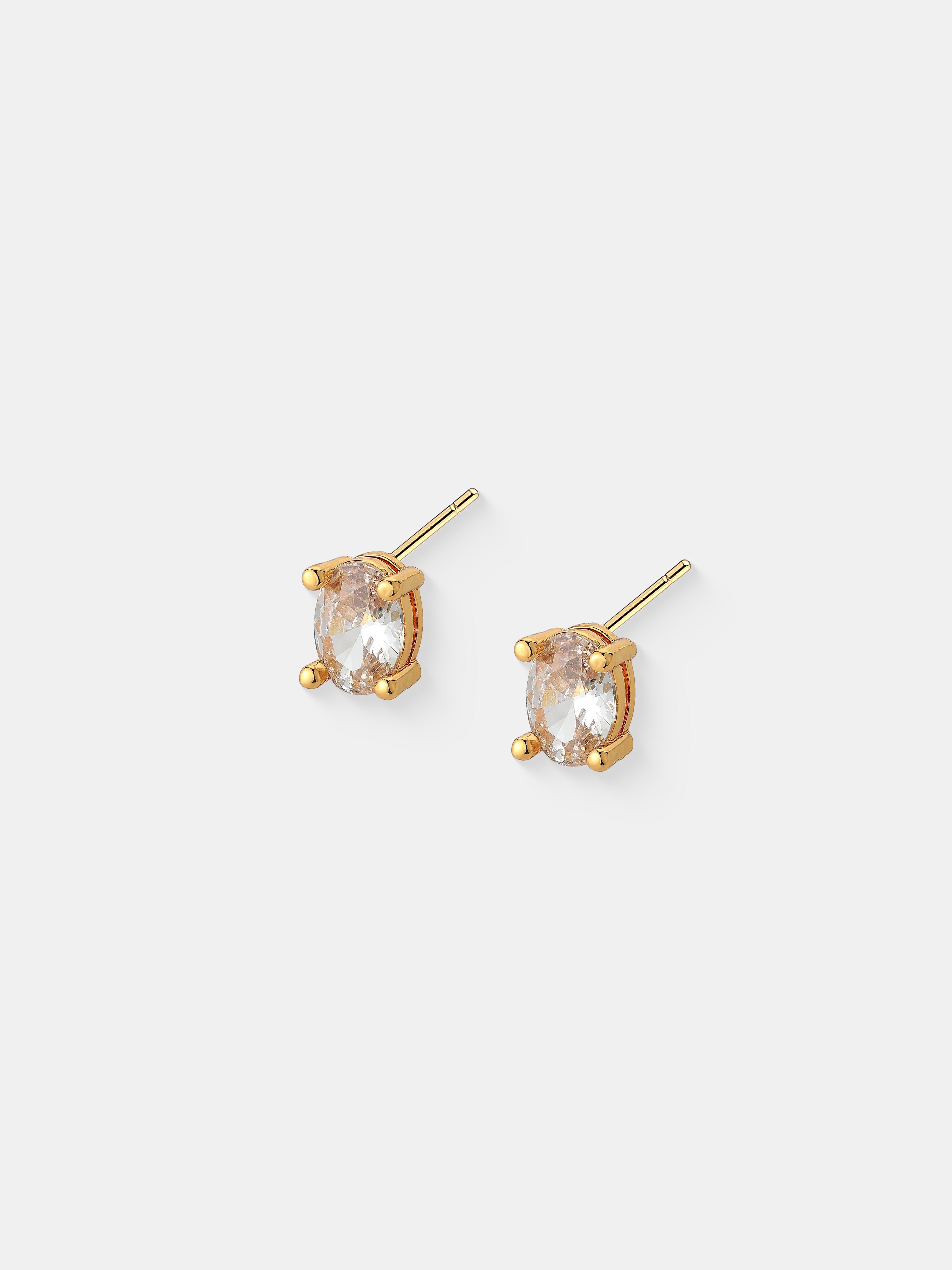 Soleil Oval Crystal Stud Earrings - 18K Gold Plated