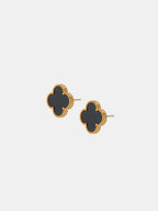 Charlotte Gold Clover Earrings - Black