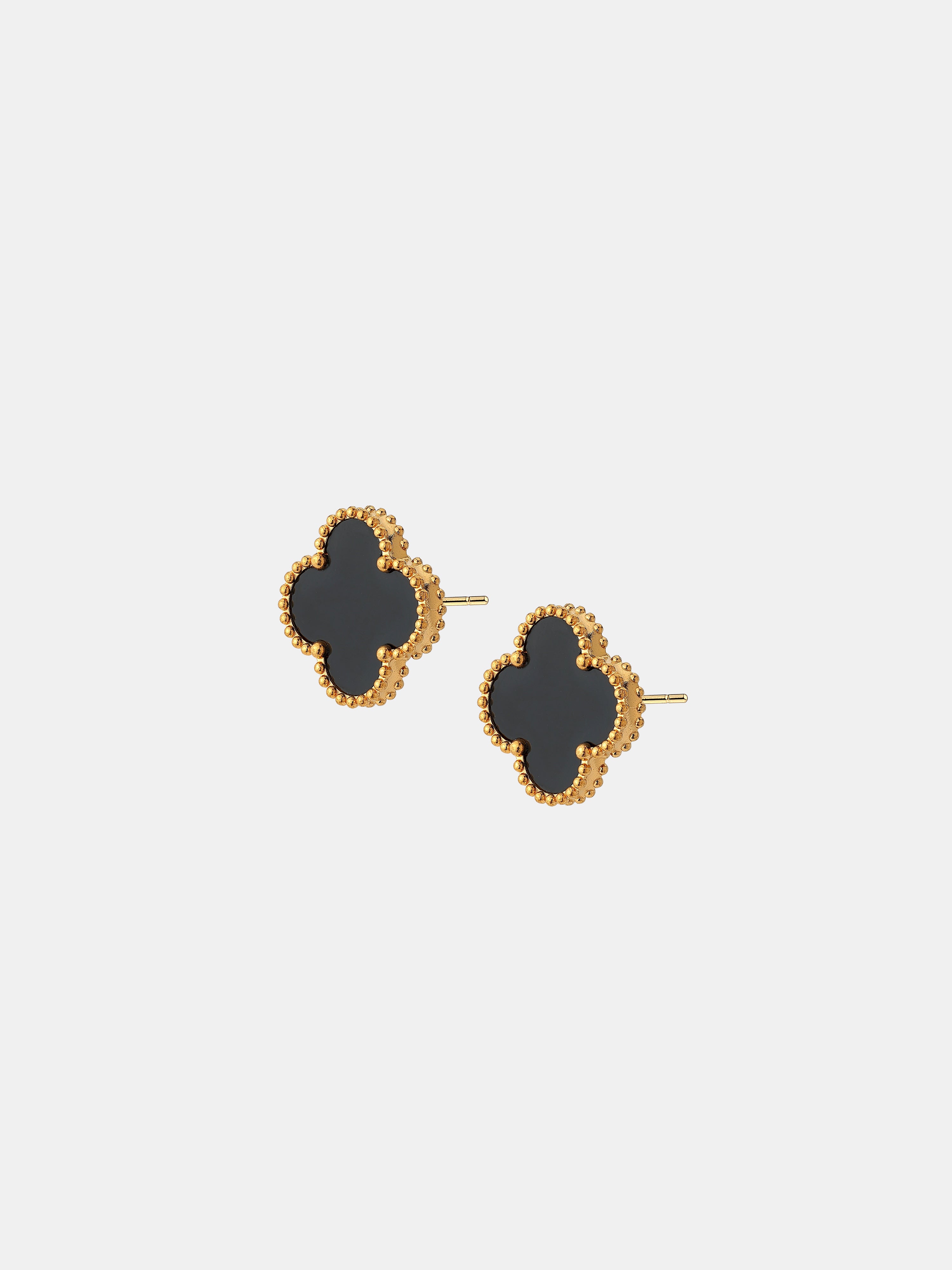 Charlotte Gold Clover Earrings - Black