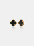 Charlotte Gold Clover Earrings - Black