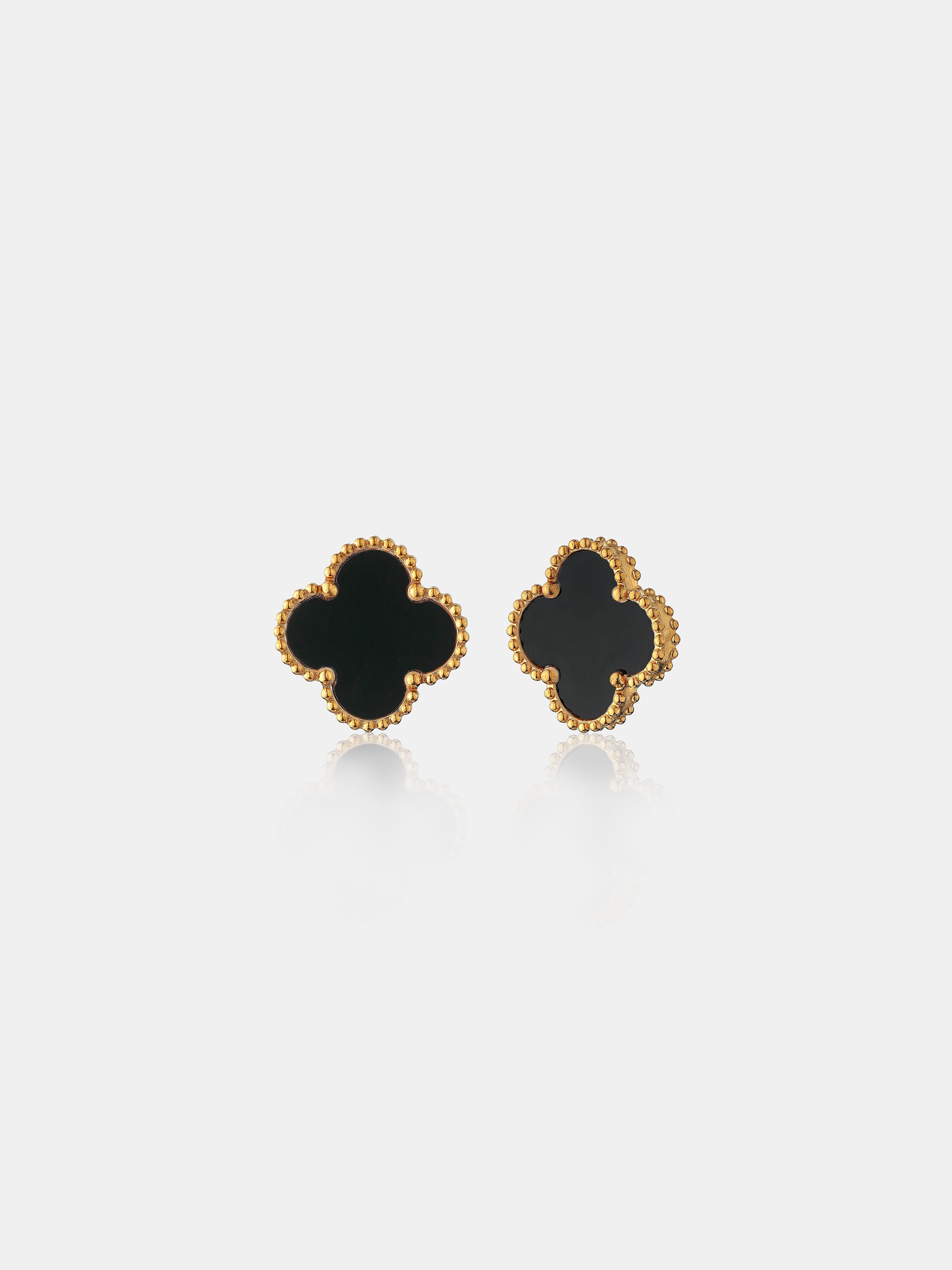 Charlotte Gold Clover Earrings - Black