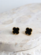 Charlotte Gold Clover Earrings - Black