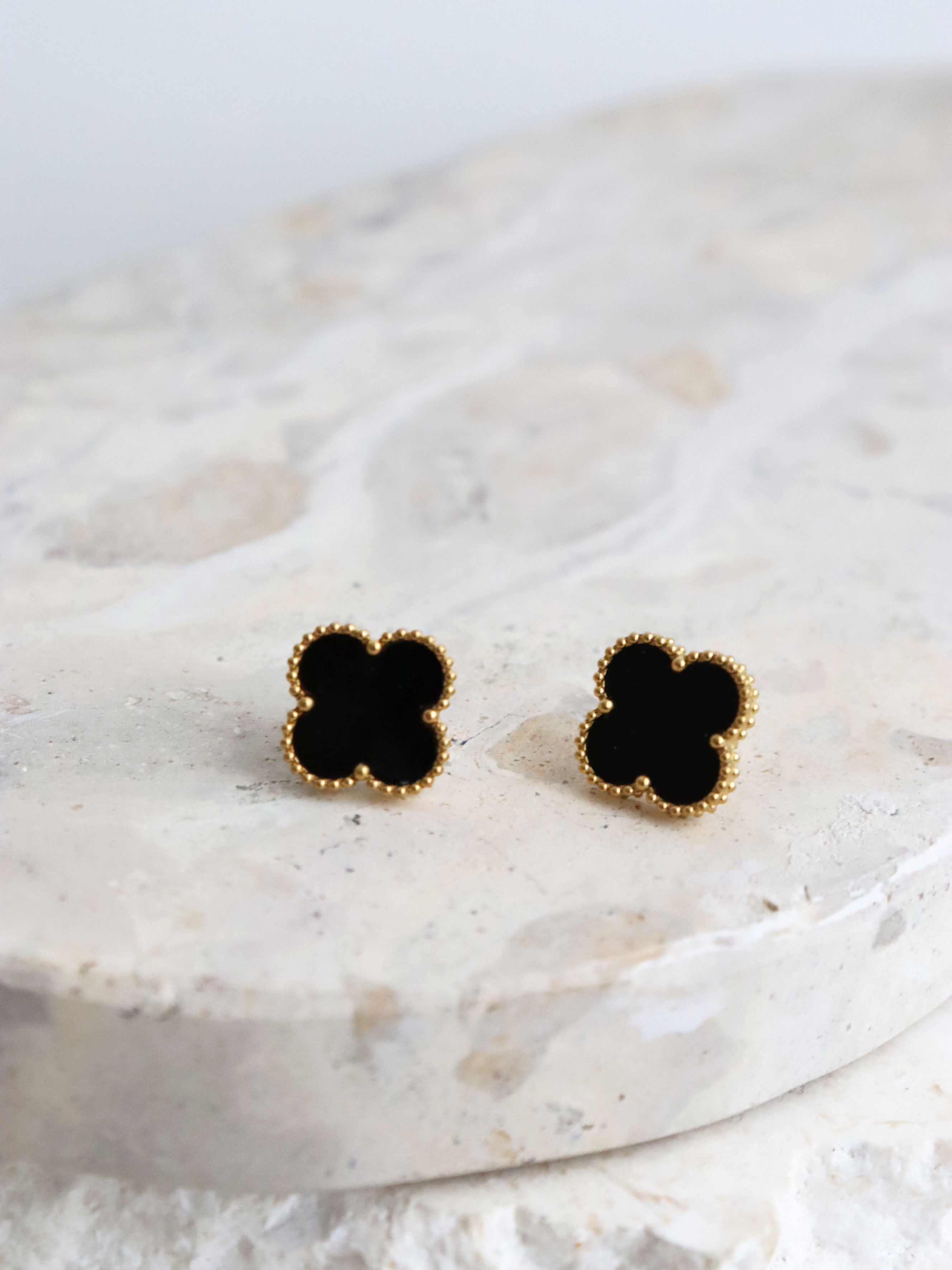 Charlotte Gold Clover Earrings - Black