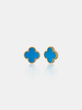 Charlotte Gold Clover Earrings - Blue