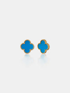 Charlotte Gold Clover Earrings - Blue