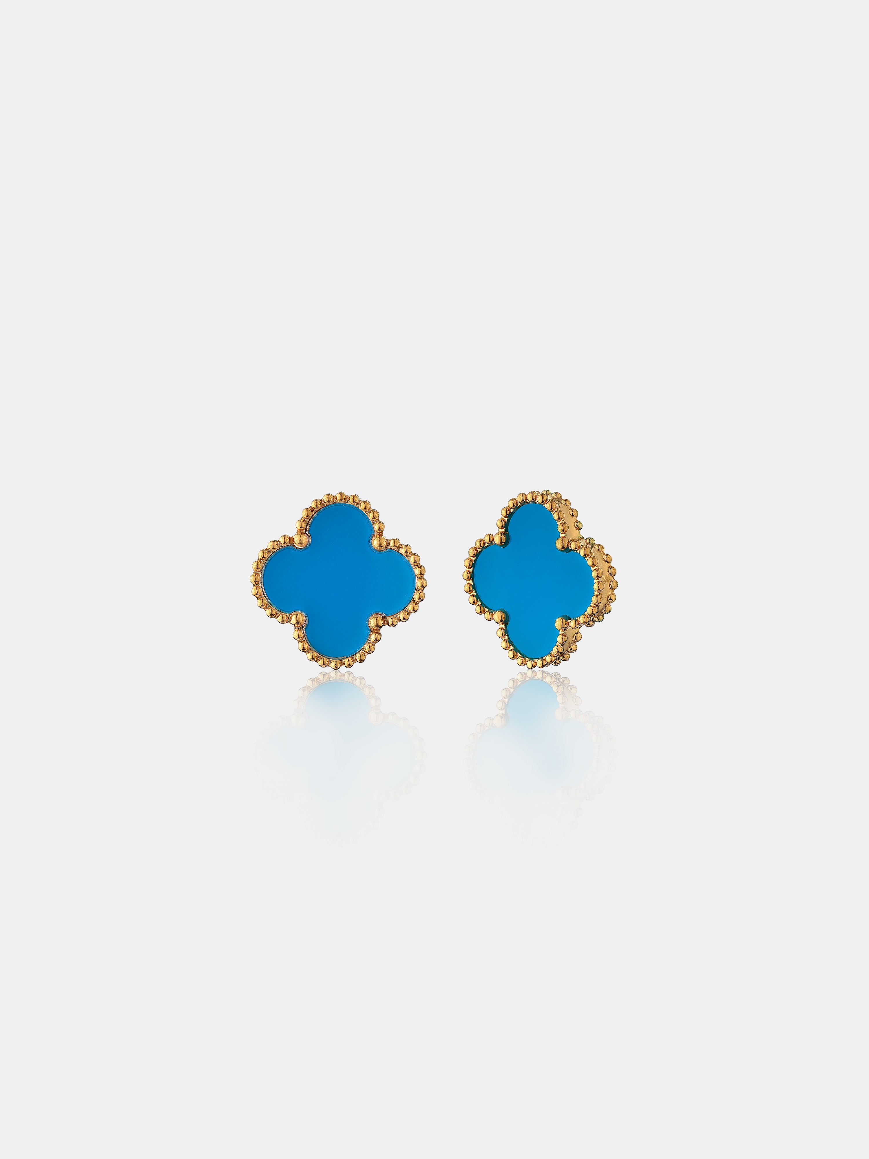 Charlotte Gold Clover Earrings - Blue