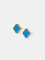 Charlotte Gold Clover Earrings - Blue