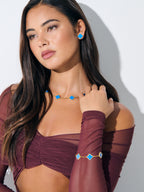 Charlotte Gold Clover Earrings - Blue