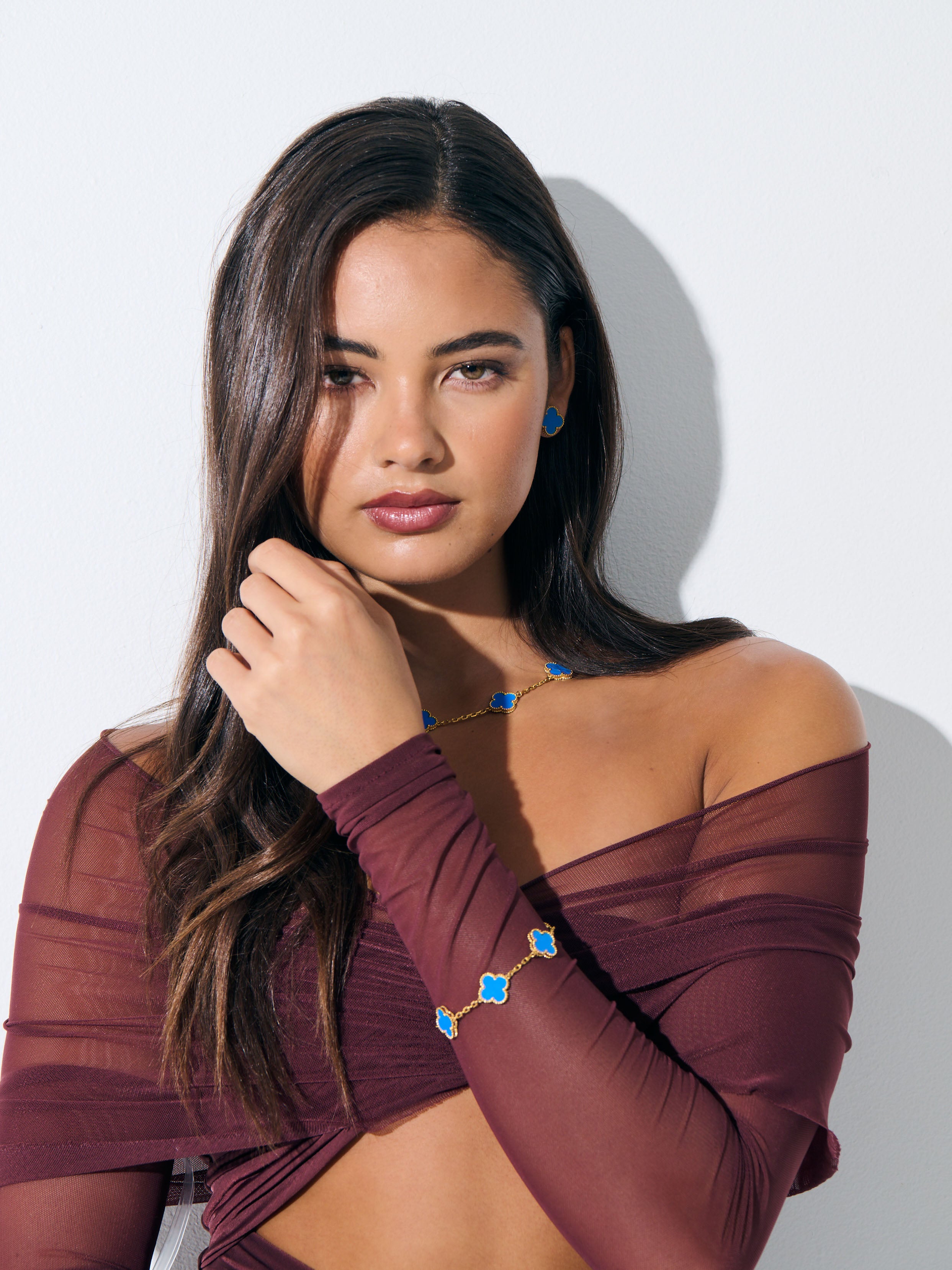 Charlotte Gold Clover Bracelet - Blue