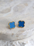 Charlotte Gold Clover Earrings - Blue