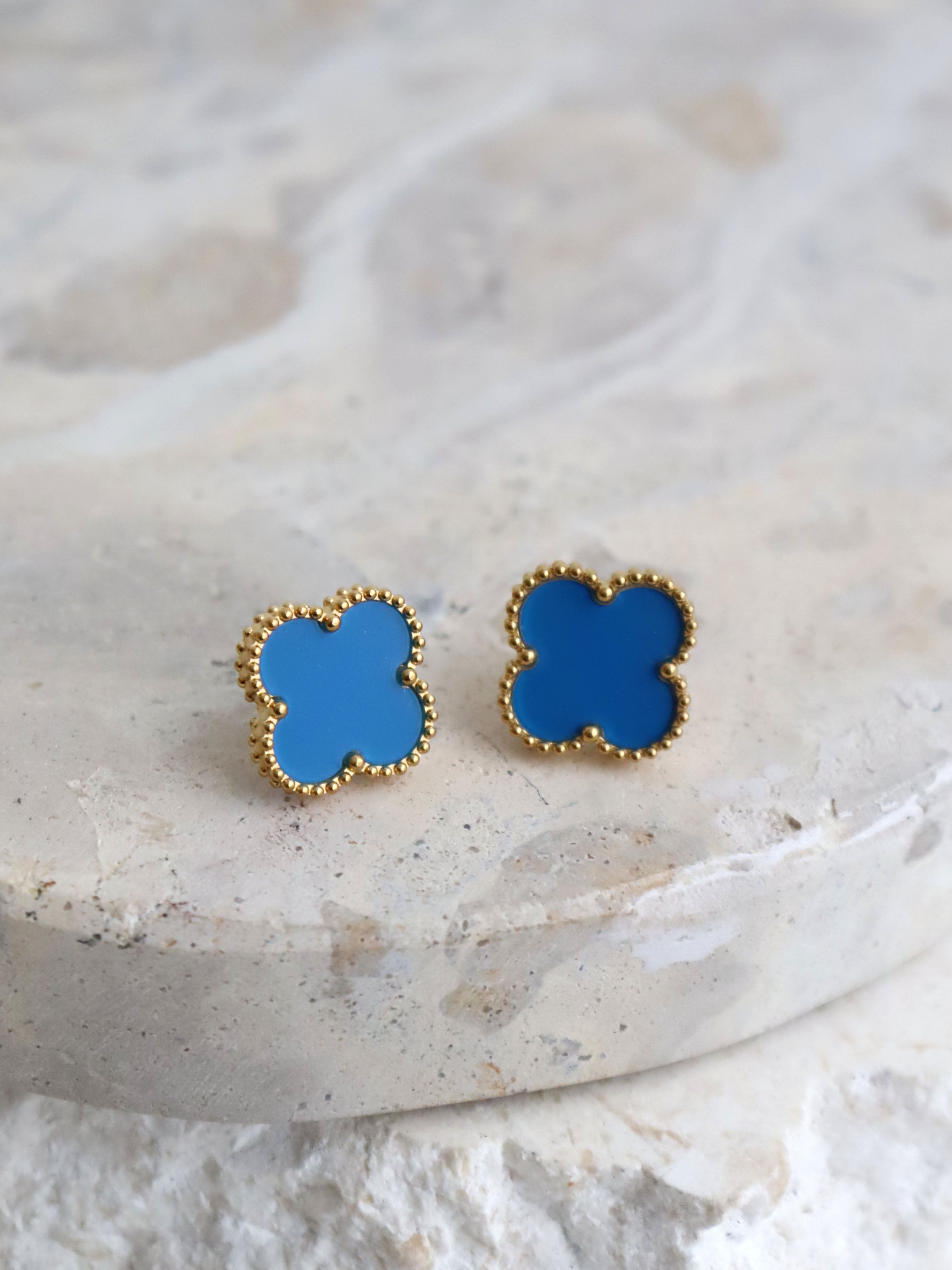 Charlotte Gold Clover Earrings - Blue